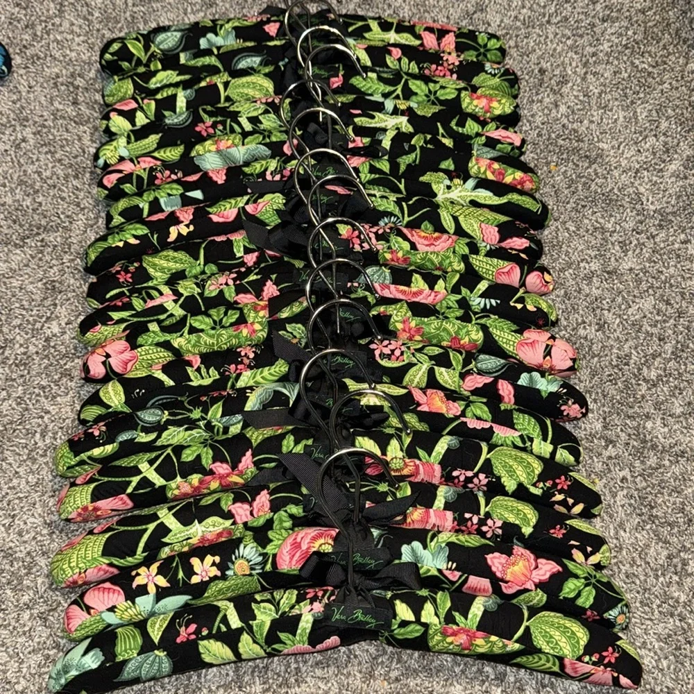Vera Bradley Black Floral Padded Velvet Hangers - Pink & Green Print (Set)